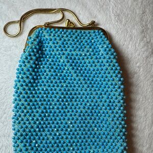 Vintage Teal Beaded Kisslock Bag
